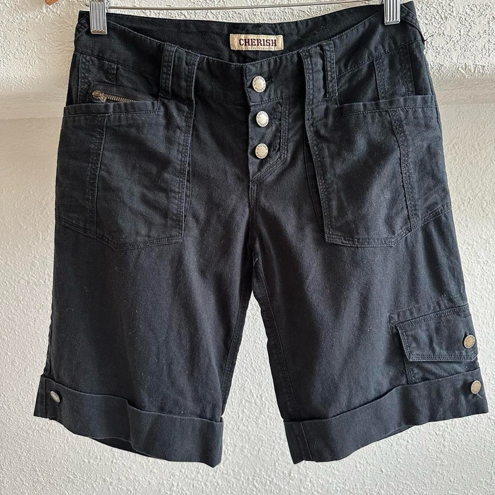 Y2K Cherish Linen/Cotton blend cargo style long shorts with button closure